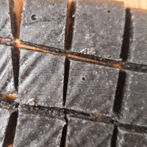 Sliced pieces of solidified black sesame paste