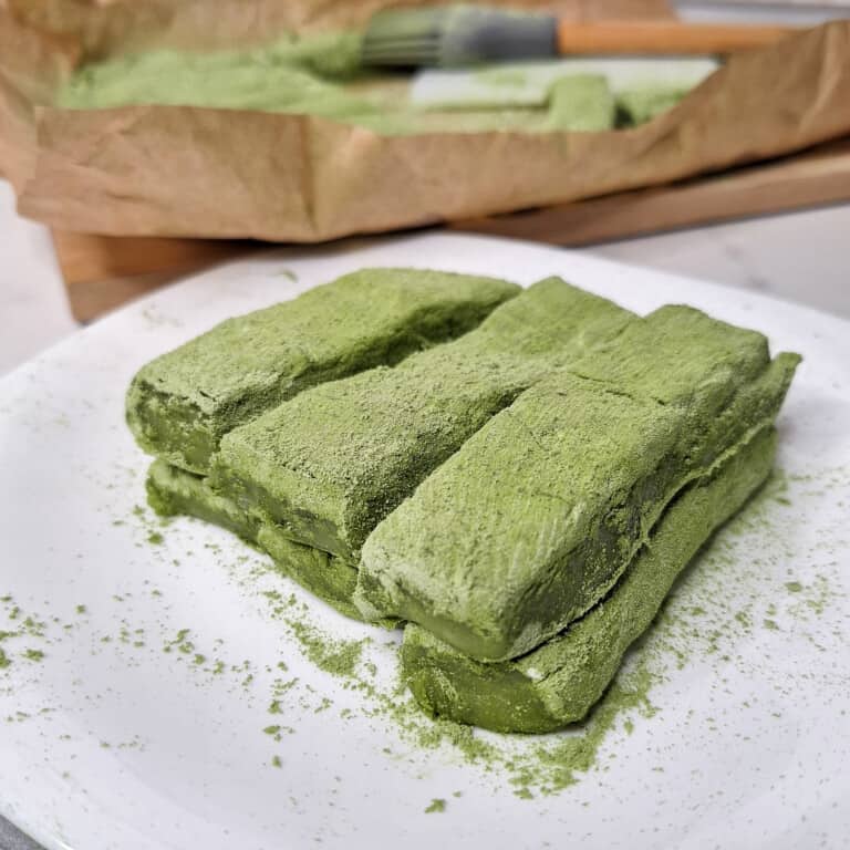 Close up of matcha espasol on a plate