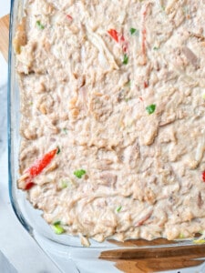 Close up of salmon and tuna sushi bake